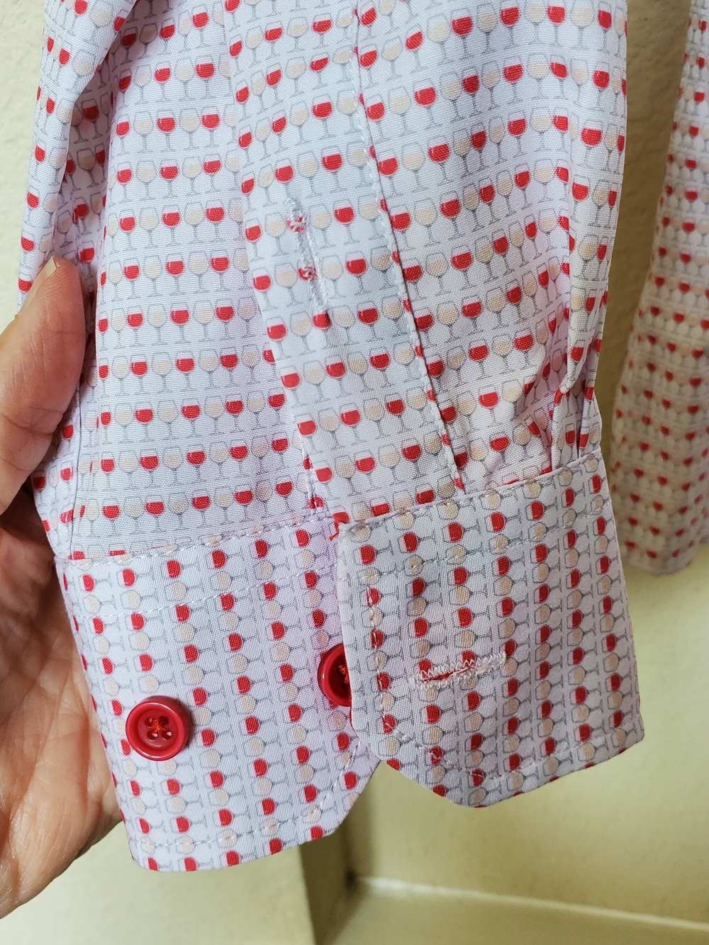Tom Baine Wine Glass Print Slim Fit Shirt. Size 15-15 1/2 - Picture 3 of 7